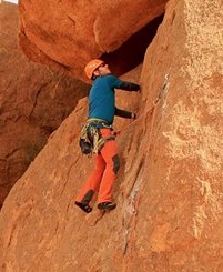 Leading the final pitch of High Sierra (5.7) in Tafraout's back country